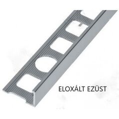 Perforált rögzítőszárú, eloxált ezüst alumínium L élvédő profil.