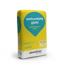 WeberKPS extra fehér cementes glett 25 kg-os sárga zsákban.