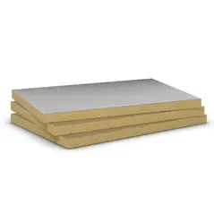 Rockwool Techrock 100 ALS alukasírozott kőzetgyapot hőszigetelő lemezek egymásra helyezve.