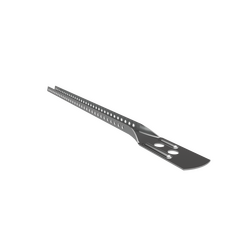 Perforált szárú nóniusz felső elem 3D modellje fehér háttér előtt.