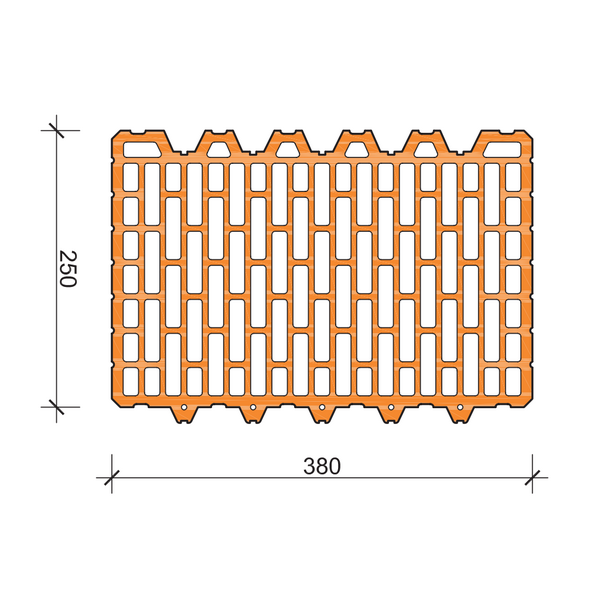 A Leiertherm 38 N+F tégla felülnézeti méretrajza.