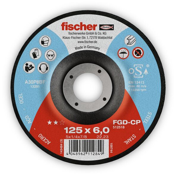 Fischer FGD-CP 125 mm-es acélcsiszoló korong fehér háttérrel